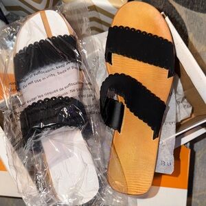 BAMBOO Black and Tan Sandals